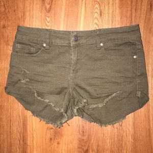 Dark Green Denim Shorts